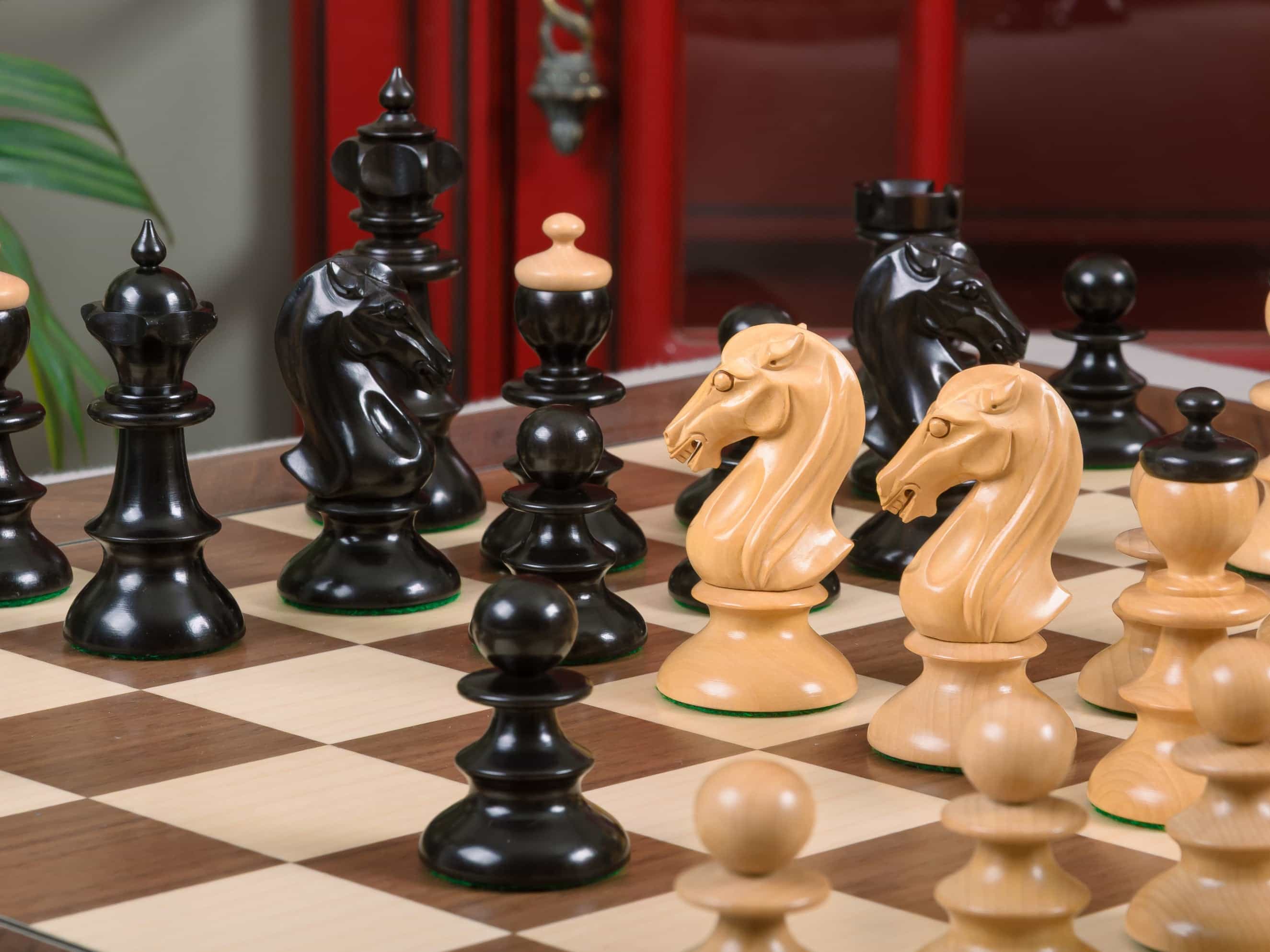 Imperfect - 4.0" Austrian Coffeehouse - Genuine Ebony / Natural Boxwood - Wood Chess Pieces