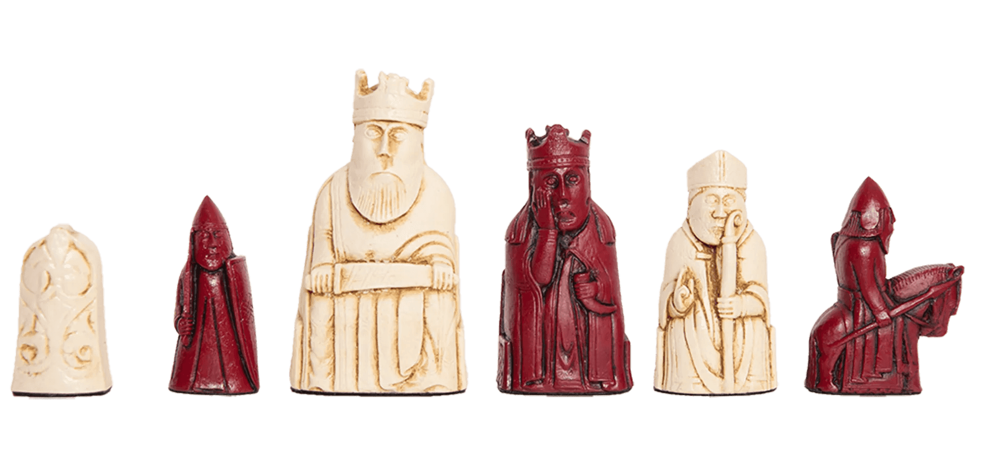 The Isle Of Lewis Chess Pieces - 3.5" King - Red And Natural