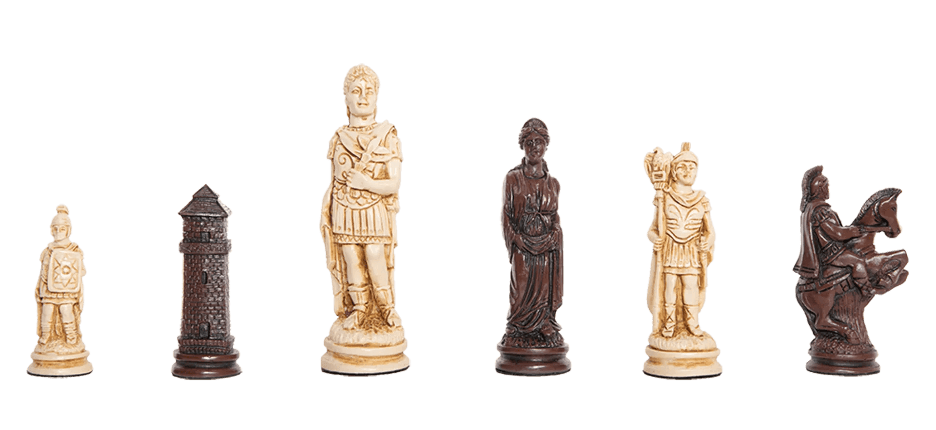 Roman Themed Chess Pieces - 4.25" King - Brown & Natural