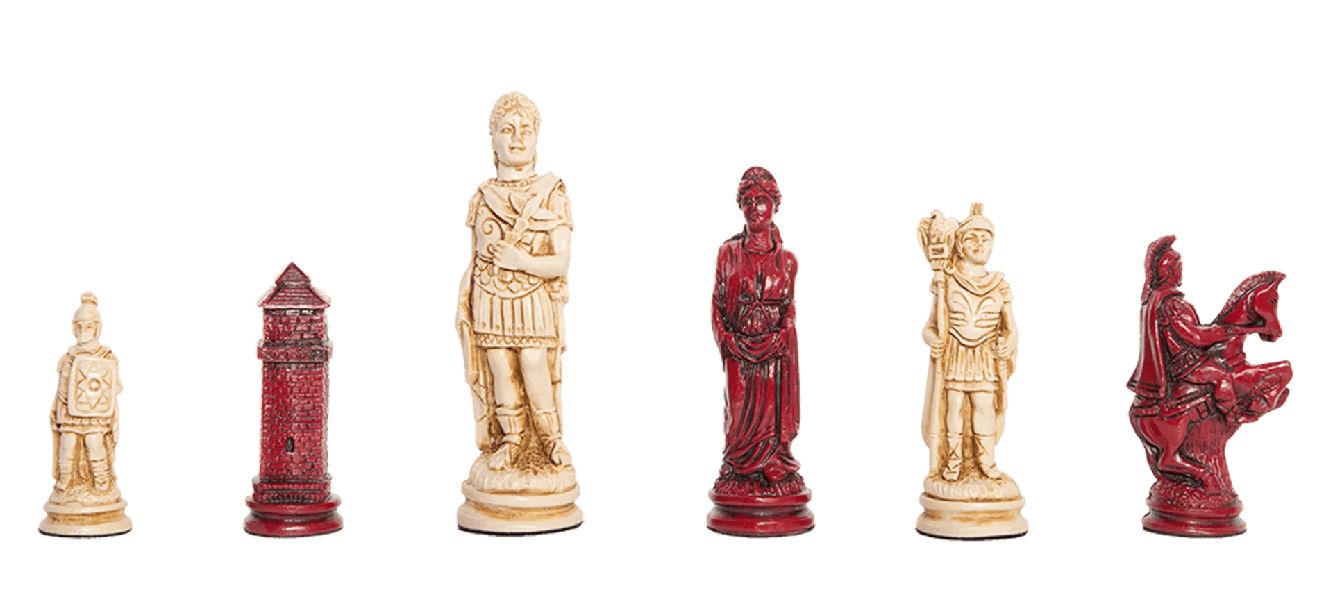 Roman Themed Chess Pieces - 4.25" King - Red & Natural