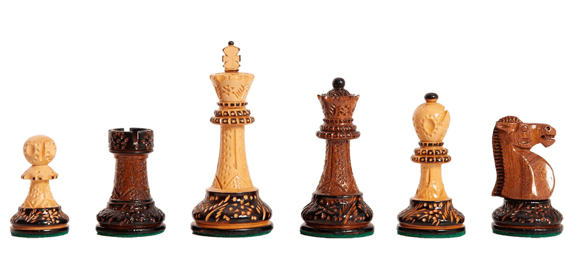 The Burnt Golden Rosewood Reykjavik II Series Chess Pieces