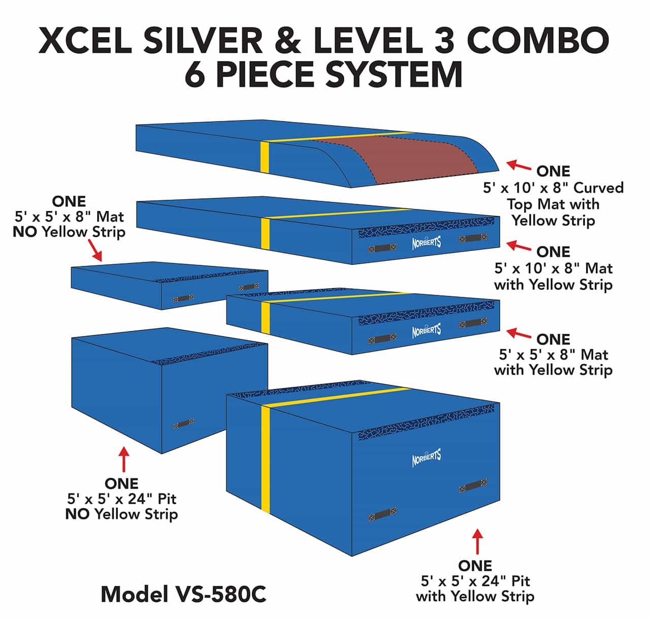 Xcel Silver/Level 3 Combo Vault System With Curved Top Mat, 6 Piece