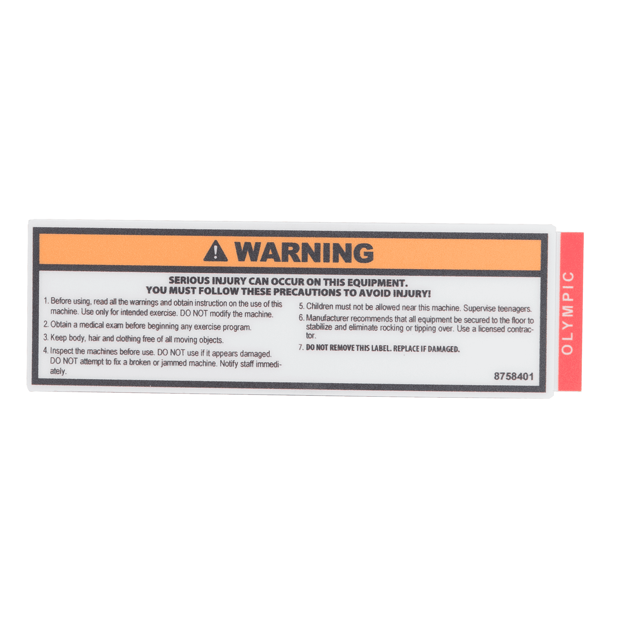 Fixed Bench Warning Decal - English