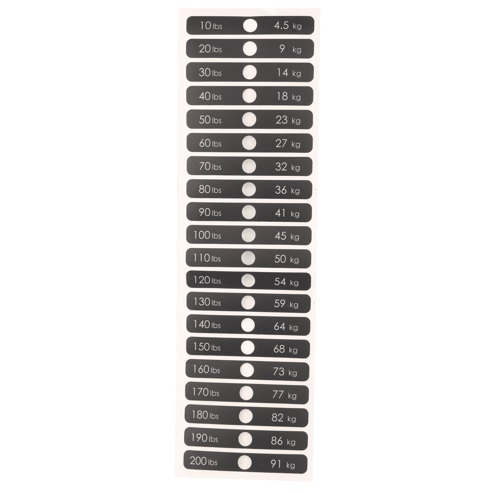 Decals, Weight Plate, 10Lb Increments, 10Lbs To 200Lbs