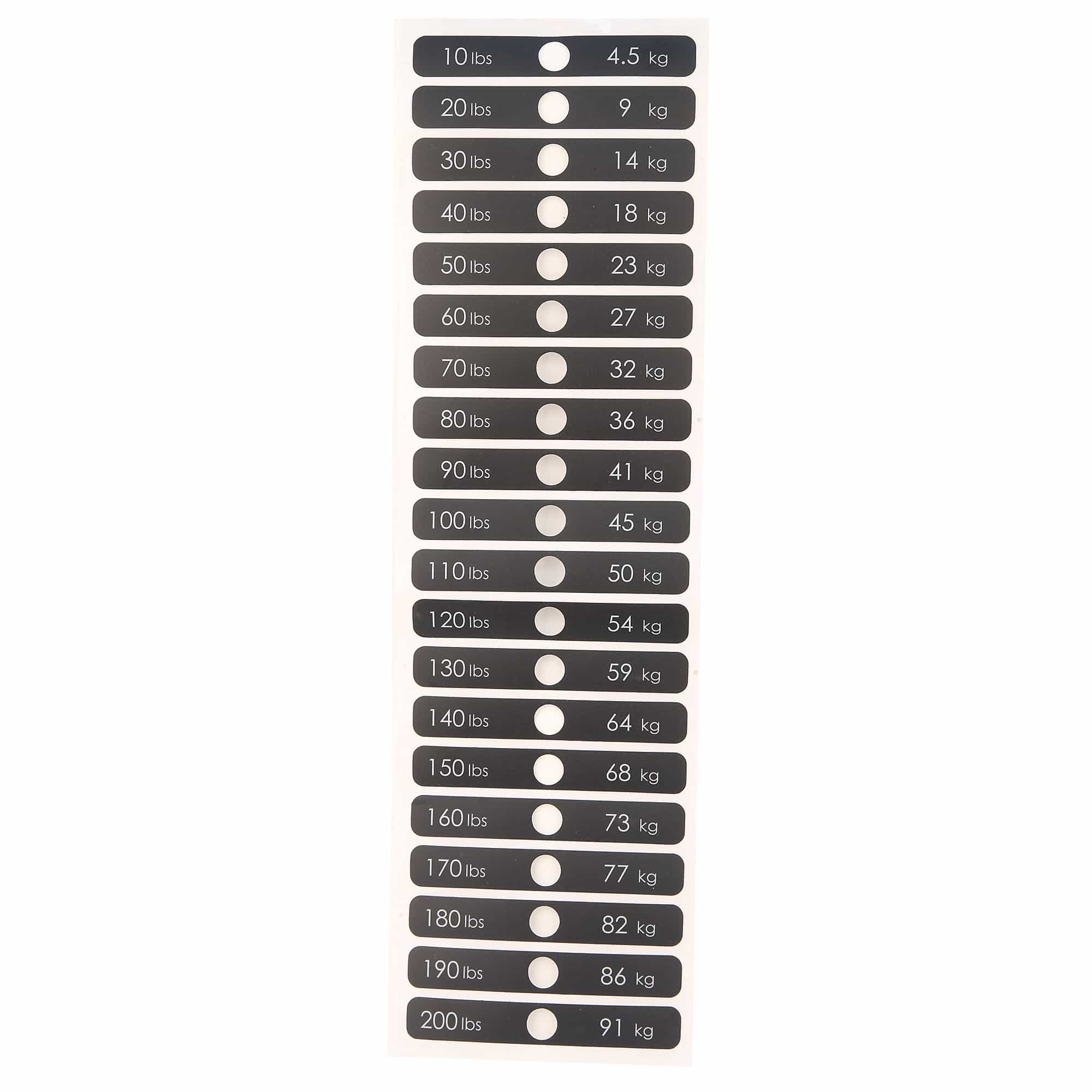 Decals, Weight Plate, 10Lb Increments, 10Lbs To 200Lbs