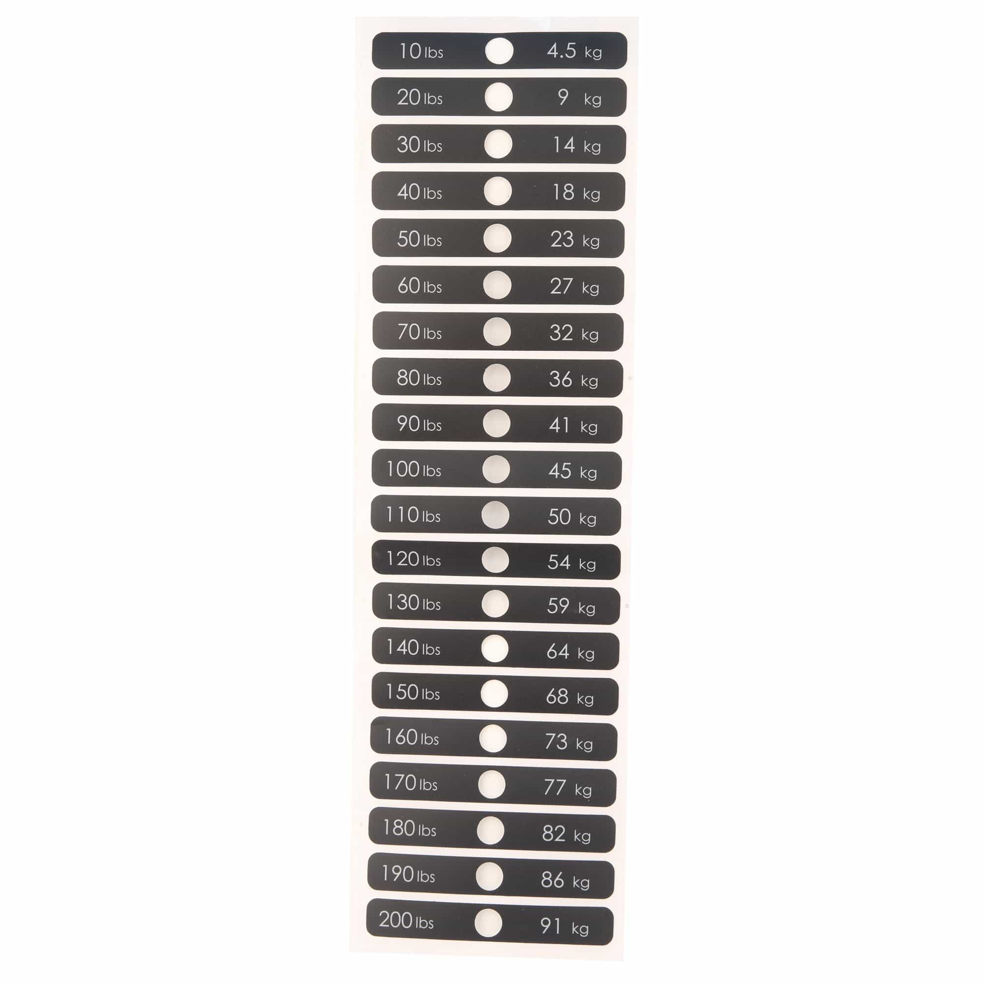 Decals, Weight Plate, 10Lb Increments, 10Lbs To 200Lbs