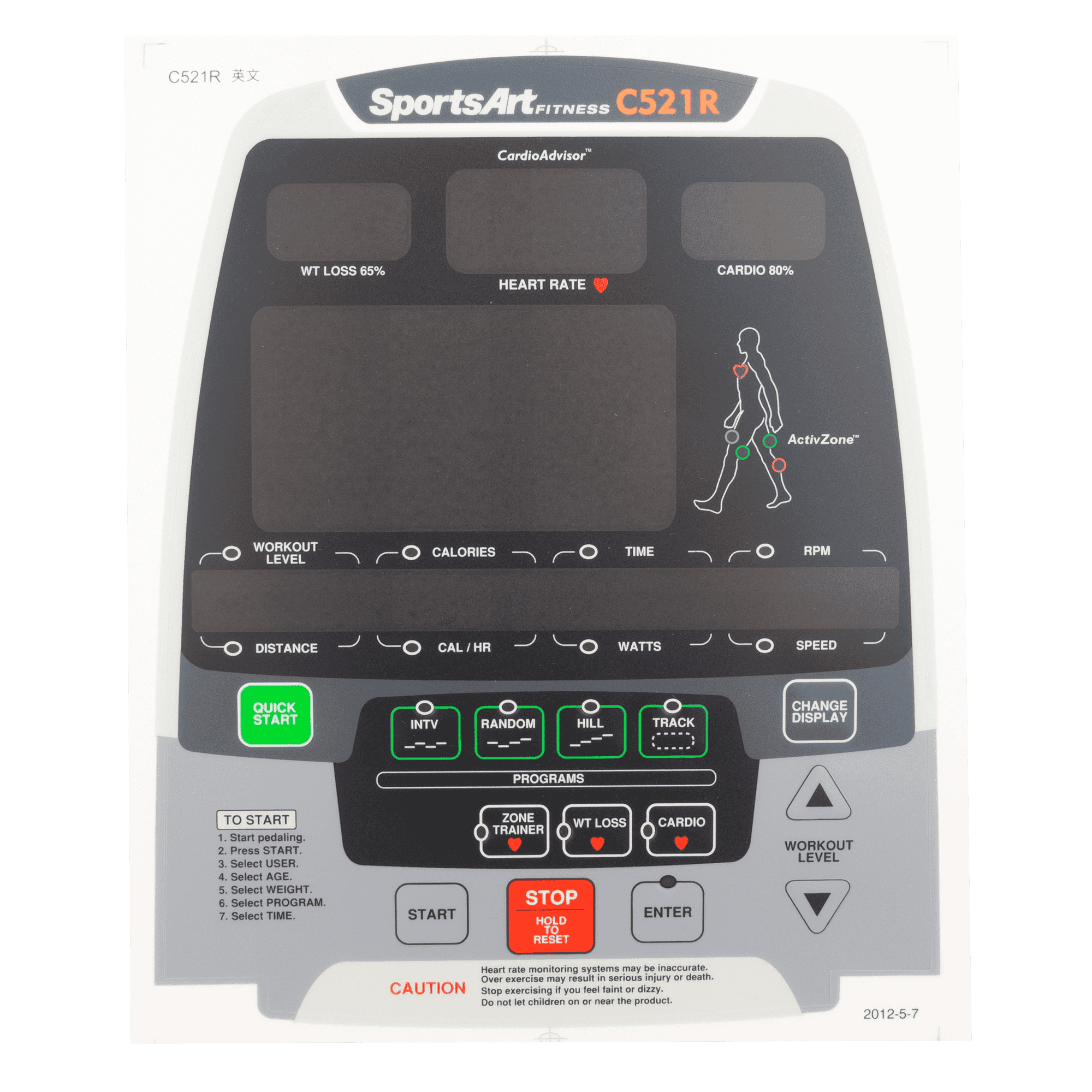 SportsArt C521R Display Overlay