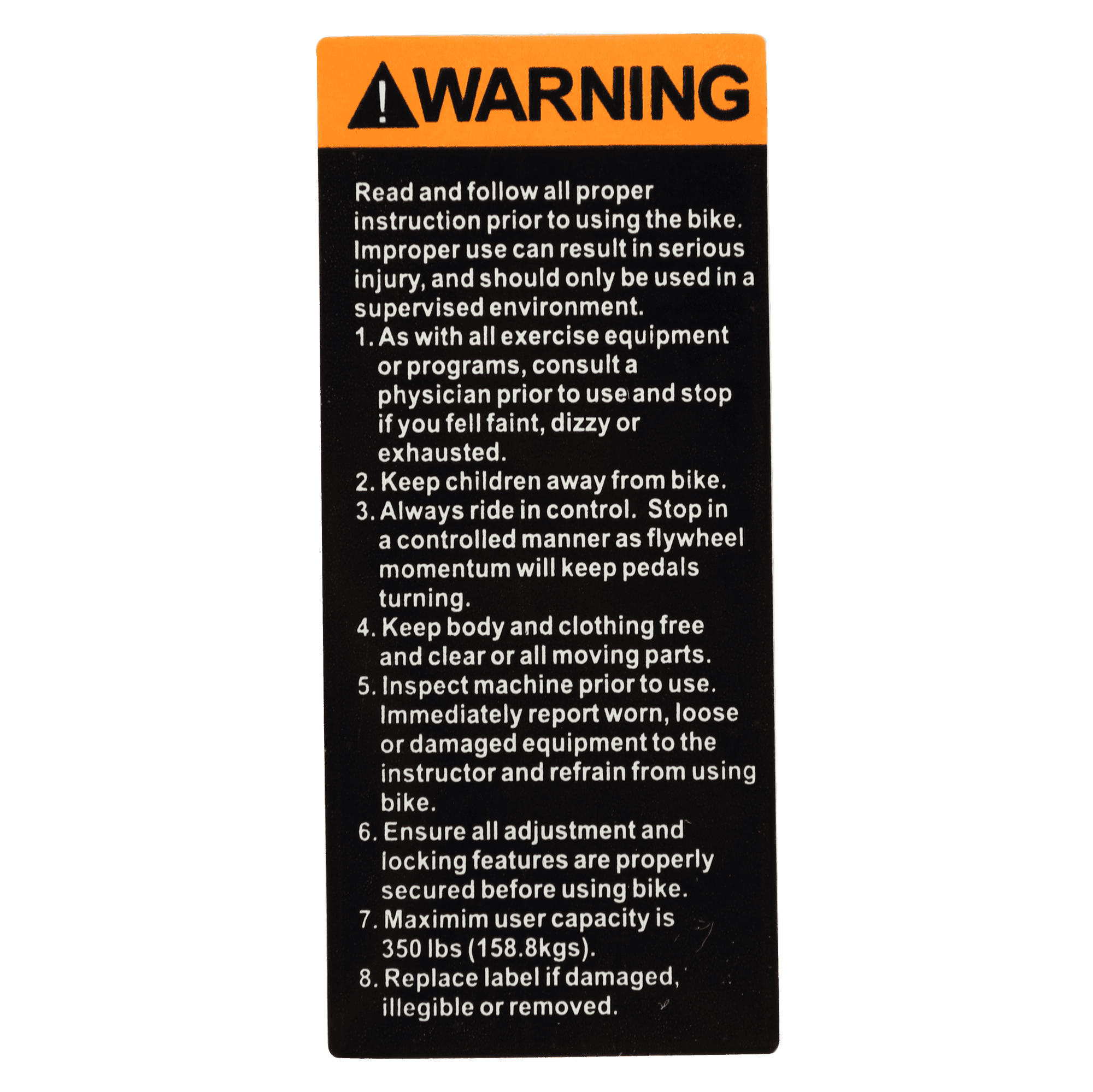 Warning Label, Nxt-Elite-Pro, Star Trac