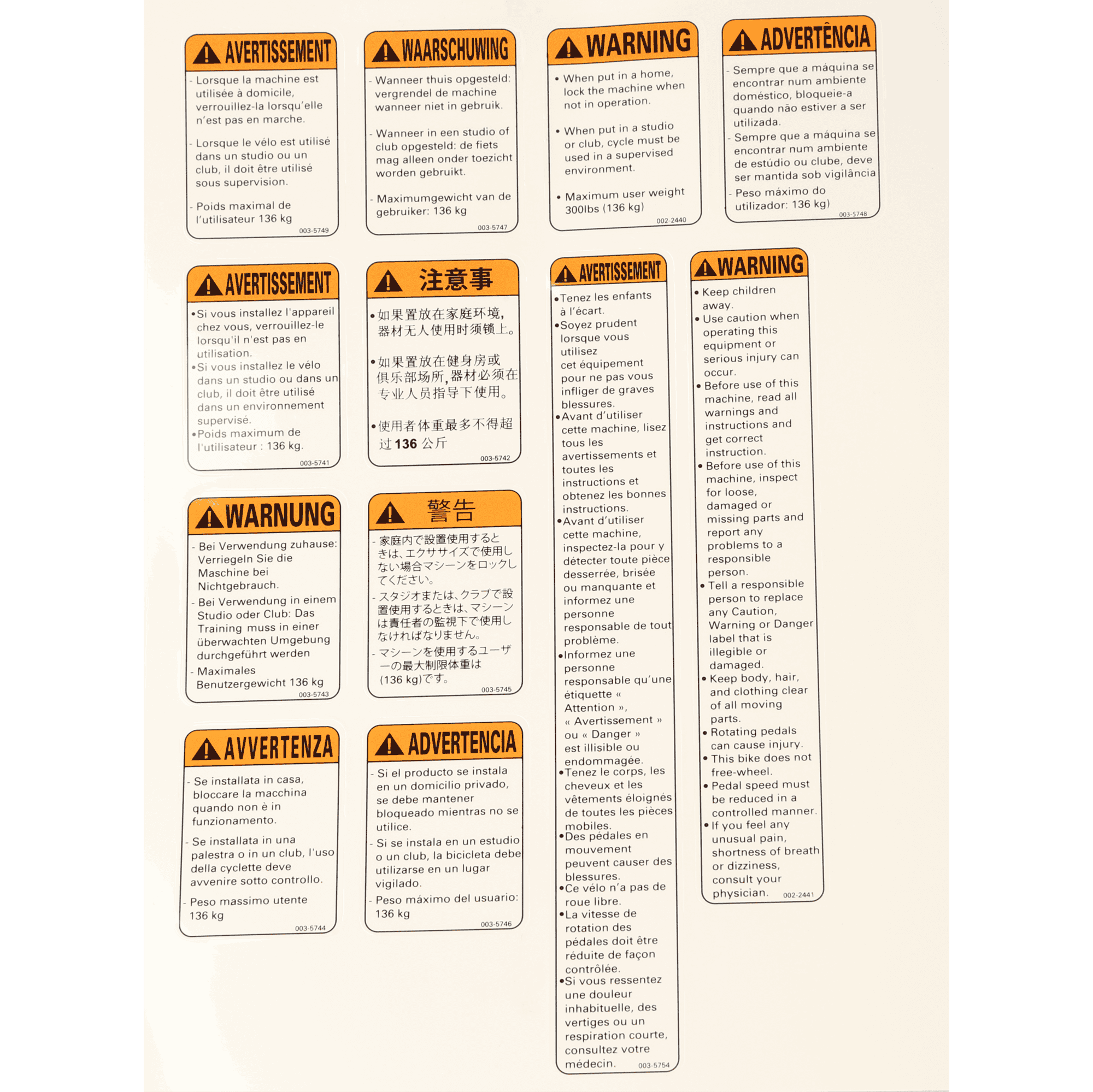 Schwinn Ic Warning Label Sheet