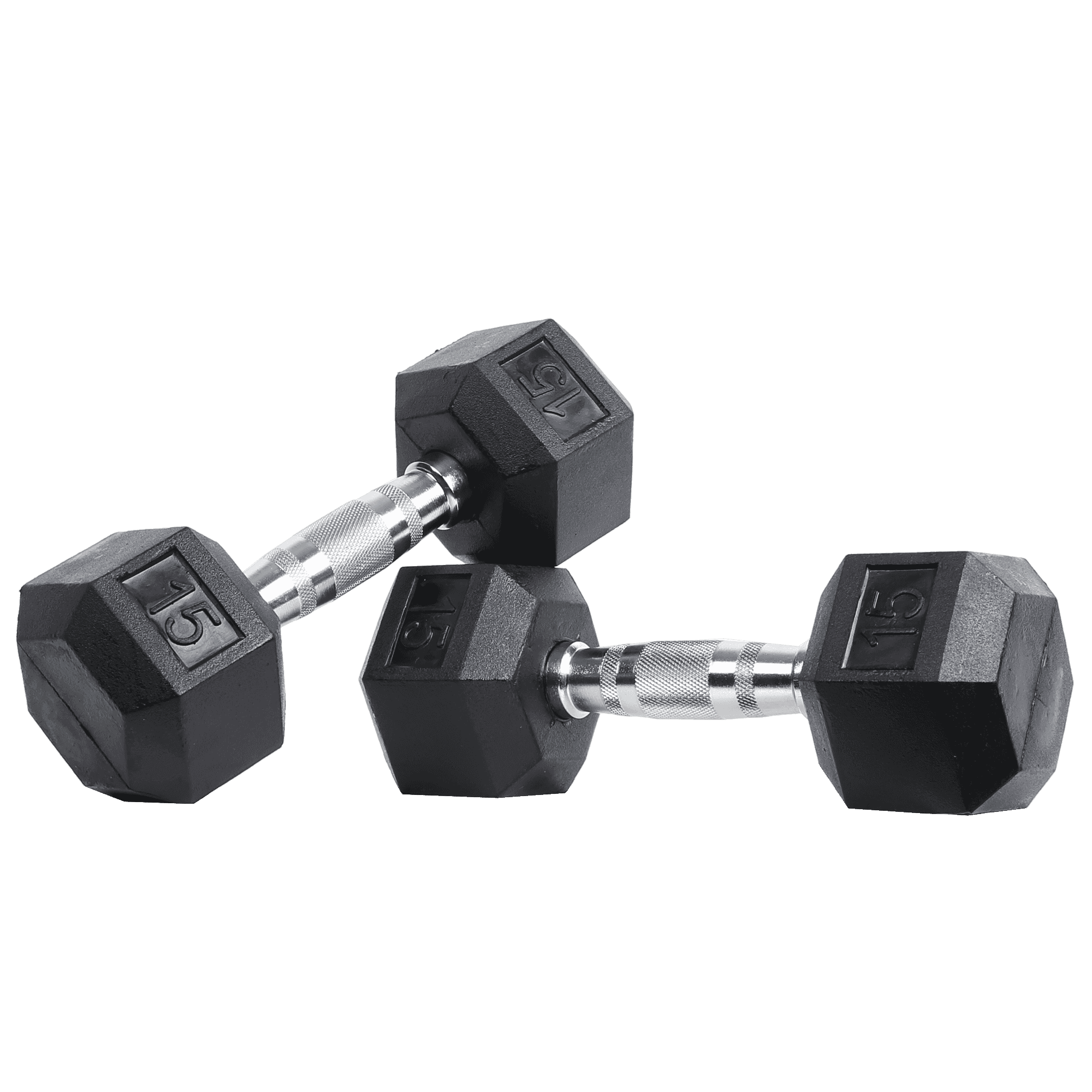 Rubber Hex Dumbbell With Ergo Handles, 15Lbs, Pair