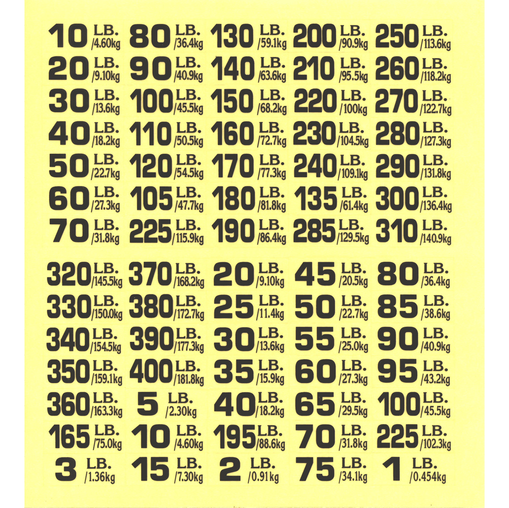 Weight Stack Labels with Black Numbers