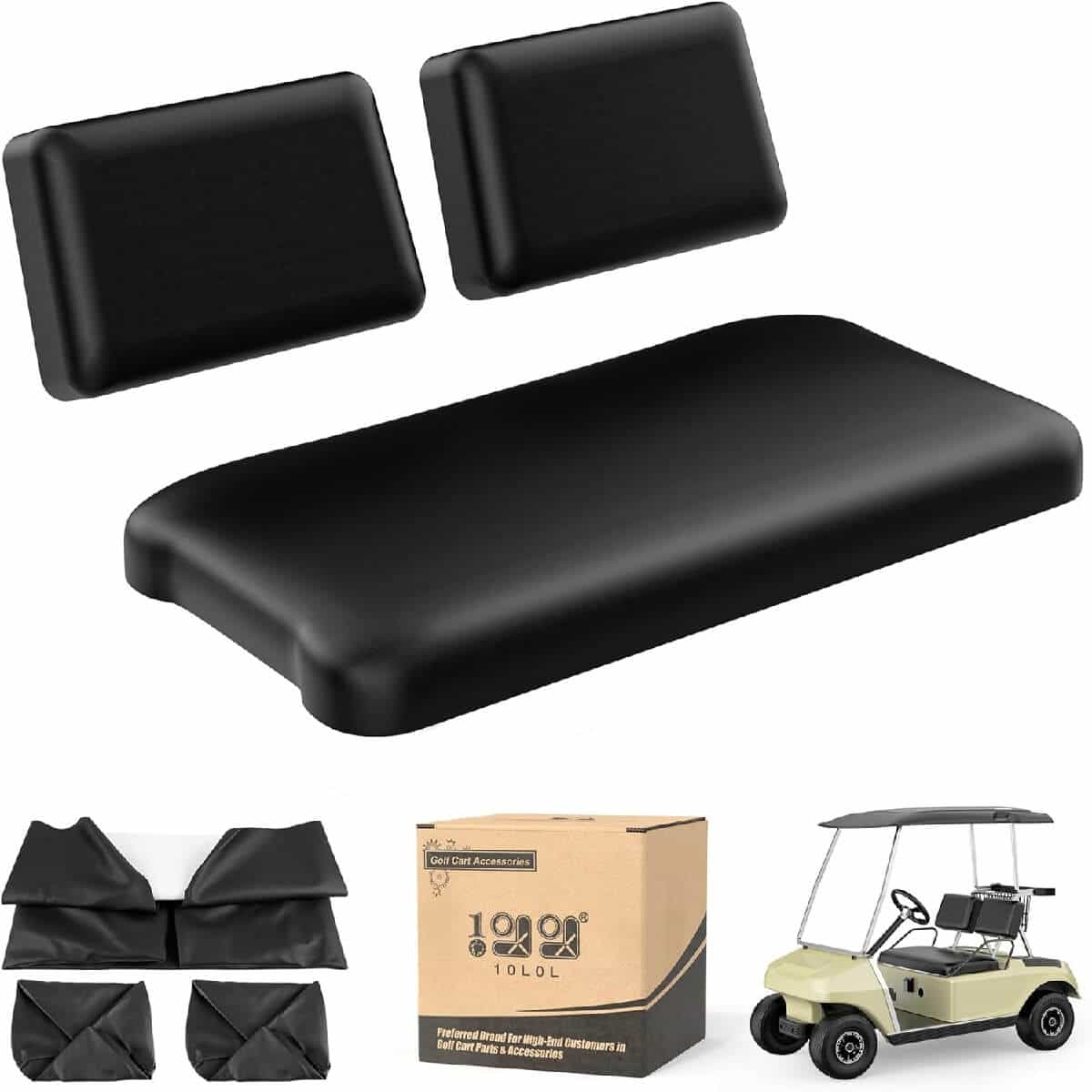 10L0l Golf Cart Staple-On Seat Covers For Club Car Ds 1982-2000 Models - Black Microfiber Leather