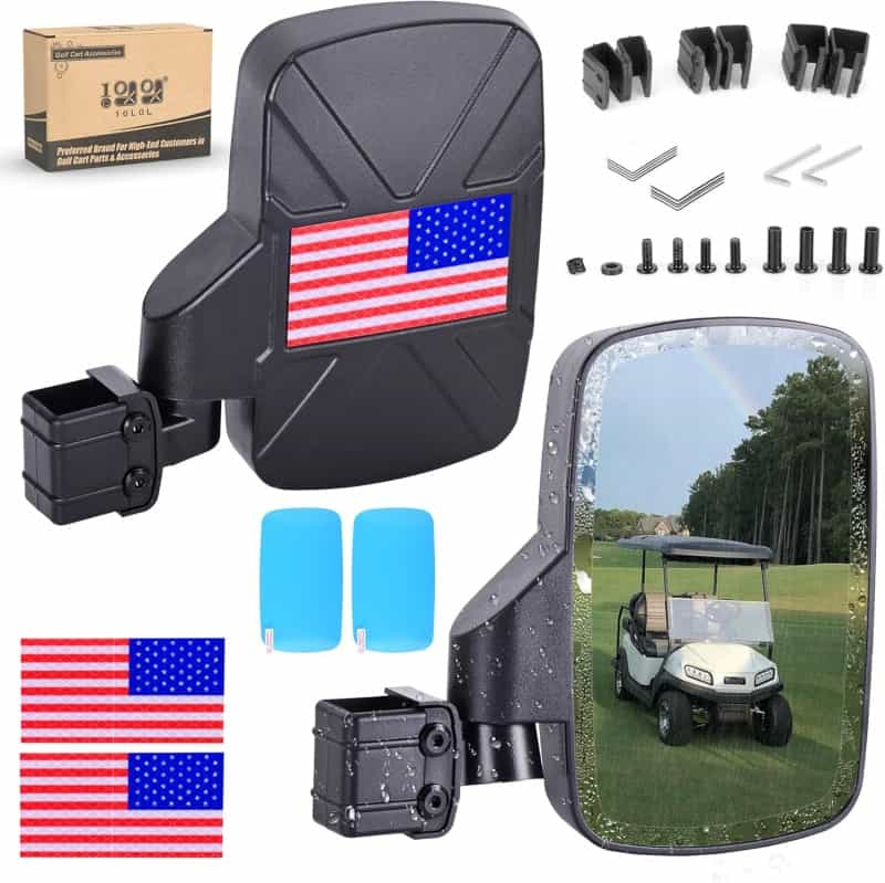 10L0L Shatterproof Golf Cart Side Mirror with Anti-Fog Film