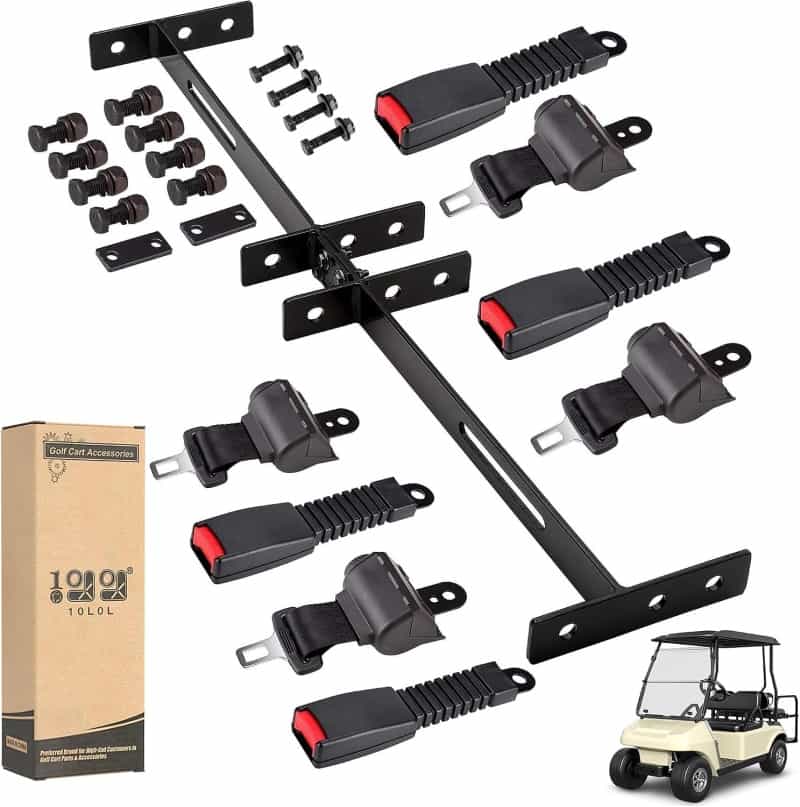 2-Point Retractable Seat Belts For Golf Carts – 42" Street-Legal Kit (4 Belts + Bracket)