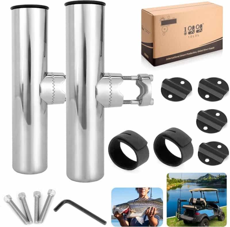 Stainless Steel Golf Cart Fishing Rod Holder For Ezgo, Yamaha, Club Car (2 Pack)- 10L0l