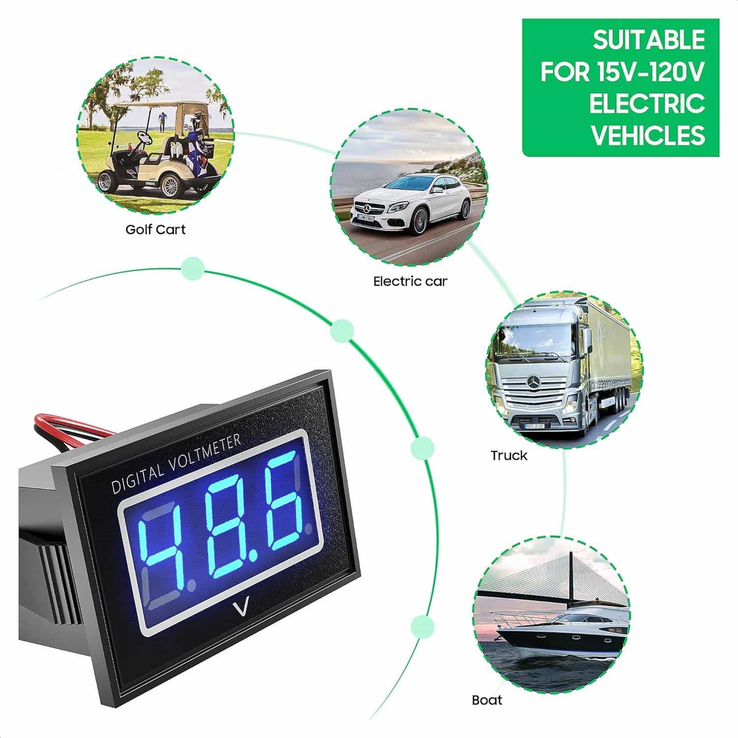 Golf Cart Voltage Meter Digital Battery Monitor For Golf Carts, Trucks, Boats, Scooters - 10L0l