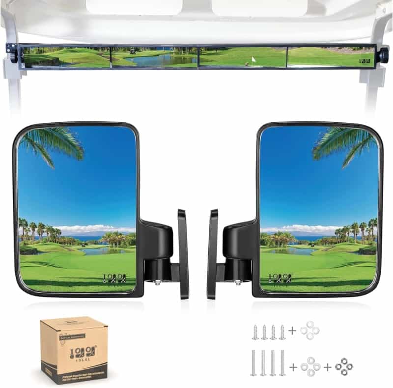 10L0L Golf Cart Side Mirror and 4-Panel Rear View Mirror Kit
