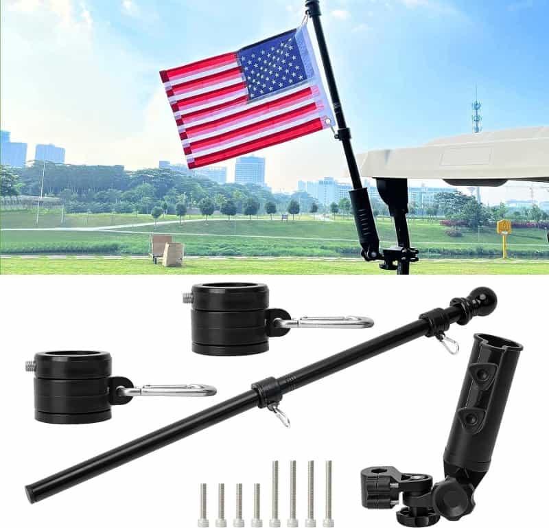 Universal Golf Cart Flag Stand Flagpole Kit with Embroidered American Flag
