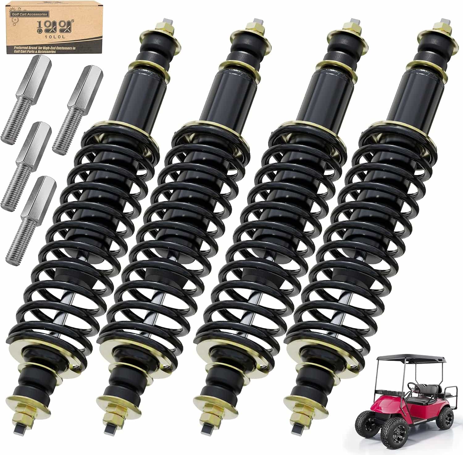 10L0l Heavy-Duty Golf Cart Shock Absorber Set For Lifted Ezgo Txt (4-Pack With Extension Rods)