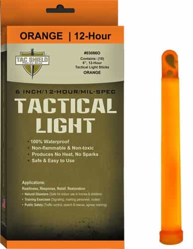 Tac Shield Tactical Light Stick 12 Hour 6\" Orange 10Pk