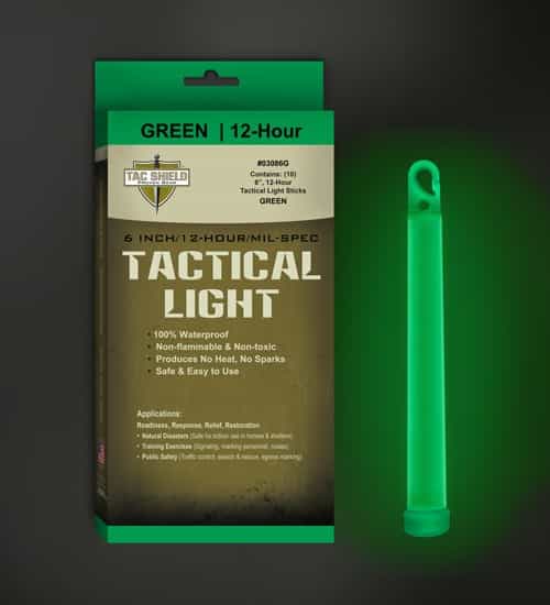 Tac Shield Tactical Light Stick 12 Hour 6\" Green 10Pk