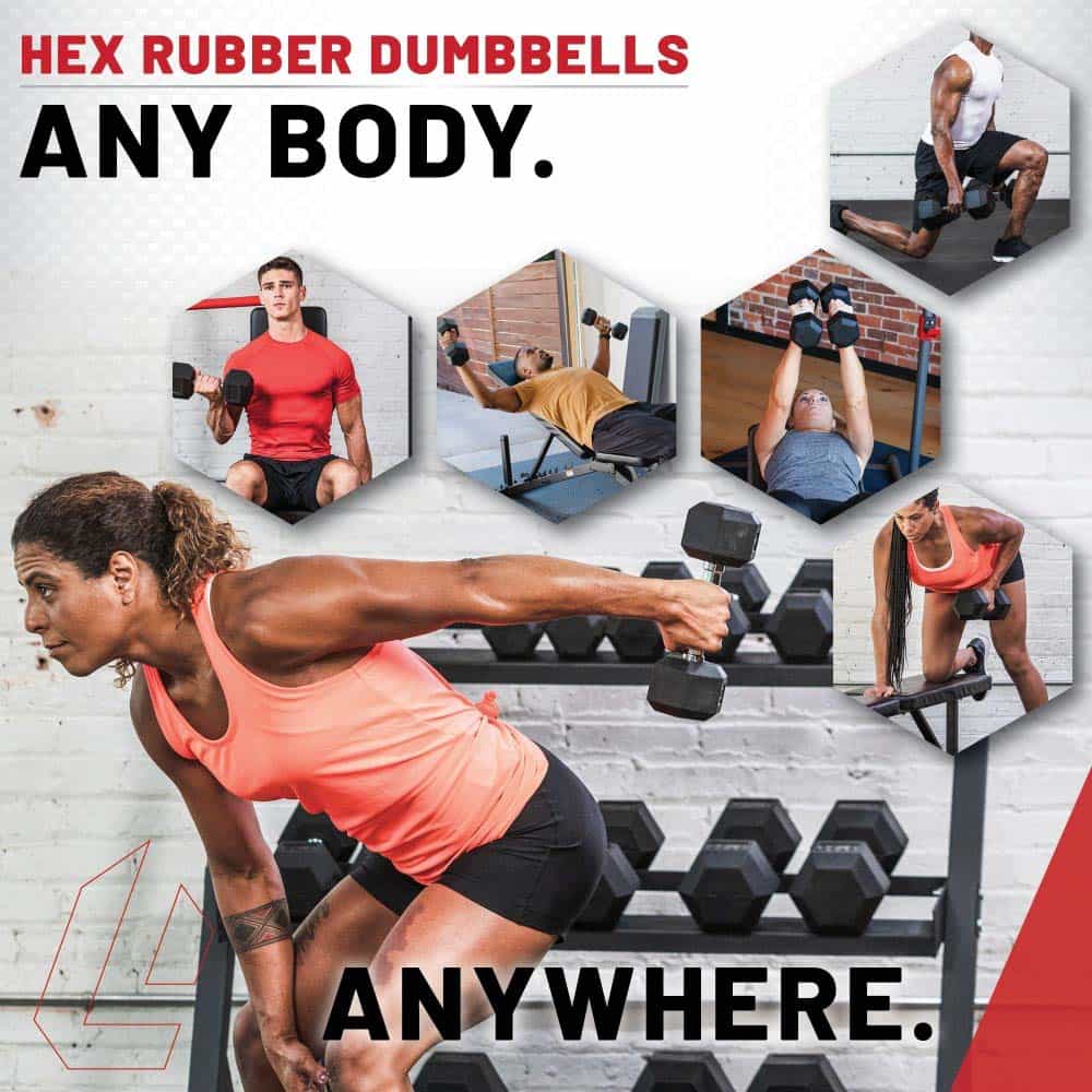Lifeline Fitness Hex Rubber Dumbbells - Multiple Weight Options