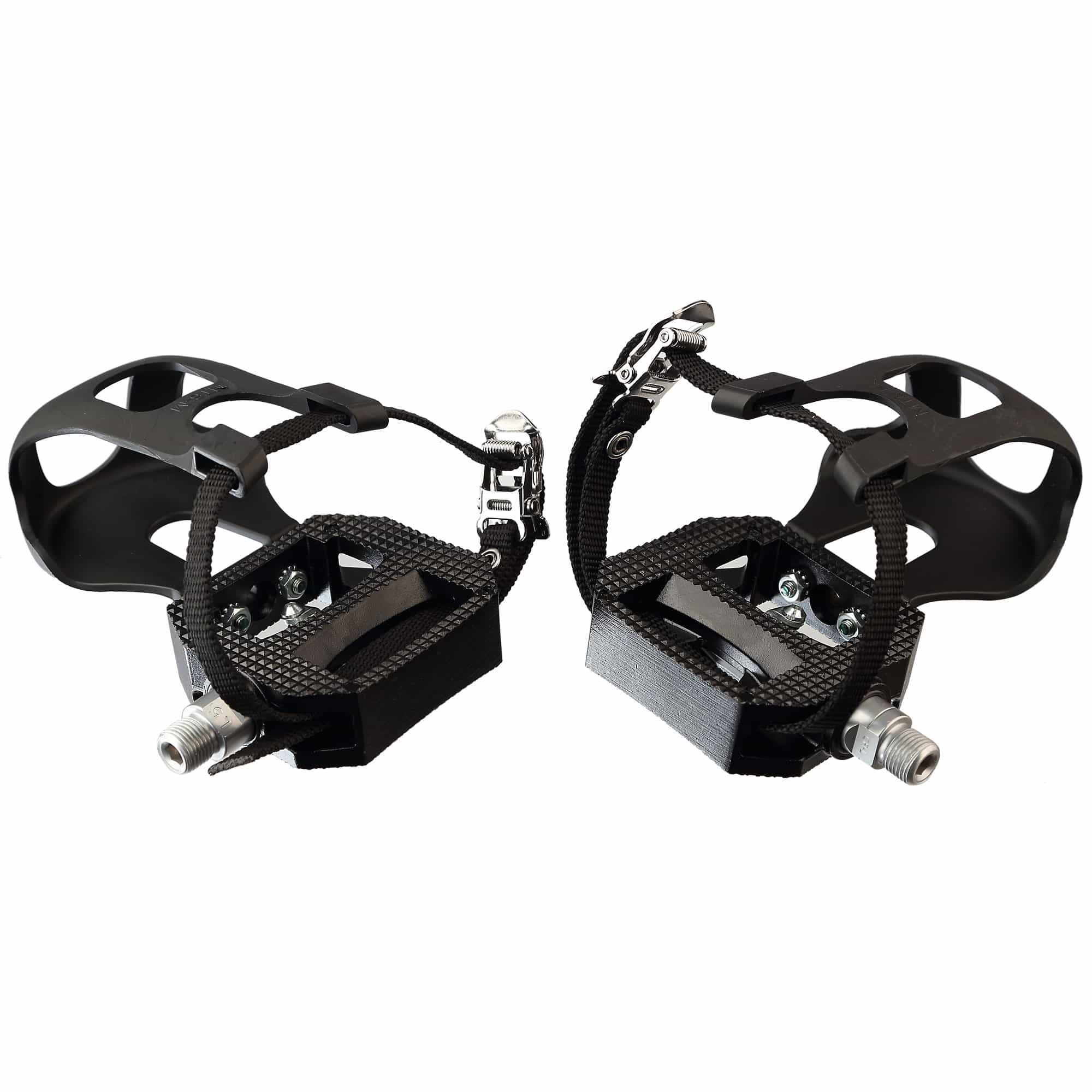 Bike Pedals, Pair, Deluxe Fixed Spd With Toe Cage, 9/16", Threaded
