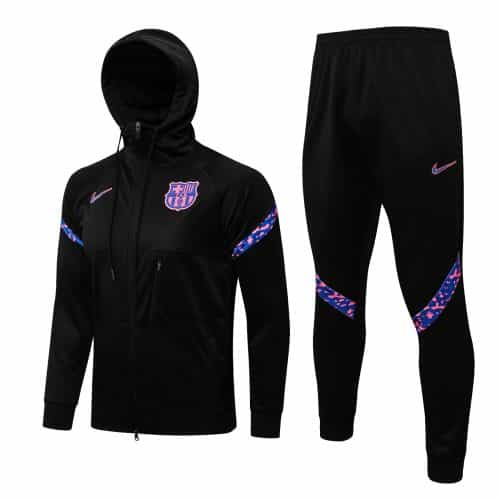 2021-2022 Barcelona Hoodie Jacket + Pants Training Suit Black