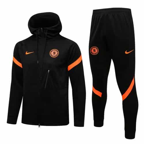 2021-2022 Chelsea Hoodie Jacket + Pants Training Suit Black
