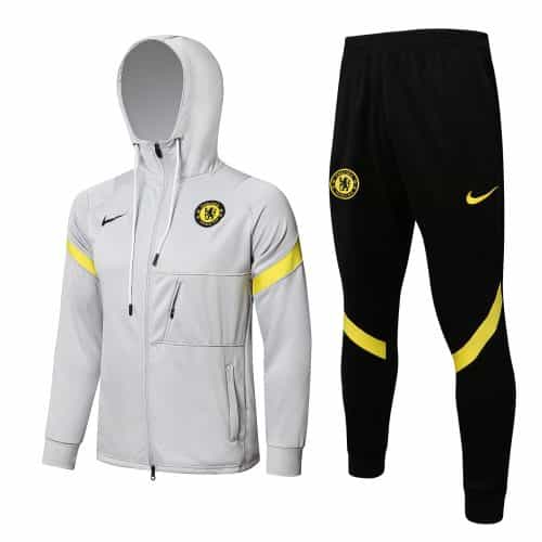 2021-2022 Chelsea Hoodie Jacket + Pants Training Suit Light Gray