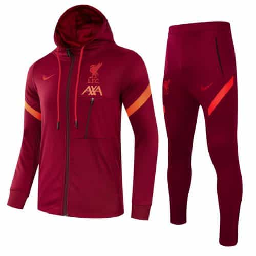 2021-2022 Liverpool Hoodie Jacket + Pants Training Suit Red