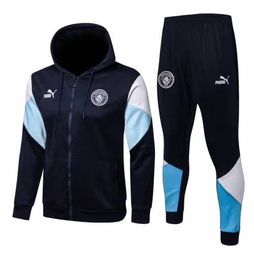 2021-2022 Manchester City Hoodie Jacket + Pants Training Suit Blue