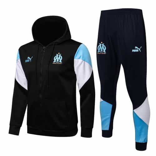 2021-2022 Marseille Hoodie Jacket + Pants Training Suit Black
