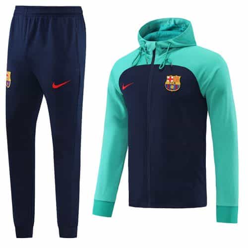 2022-2023 Barcelona Hoodie Jacket + Pants Training Suit Green