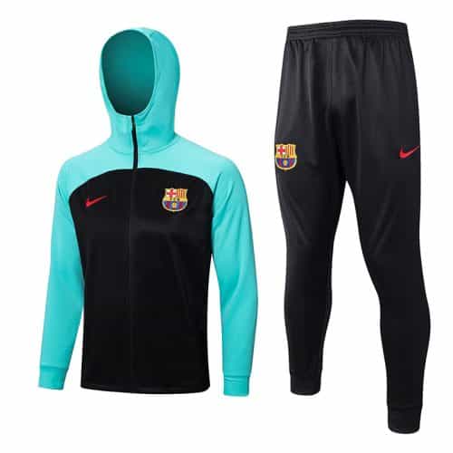 2022-2023 Barcelona Hoodie Jacket + Pants Training Suit Light Blue
