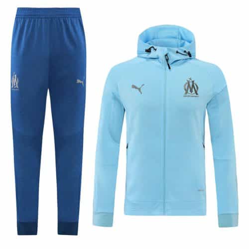 2022-2023 Marseille Hoodie Jacket + Pants Training Suit Sky Blue