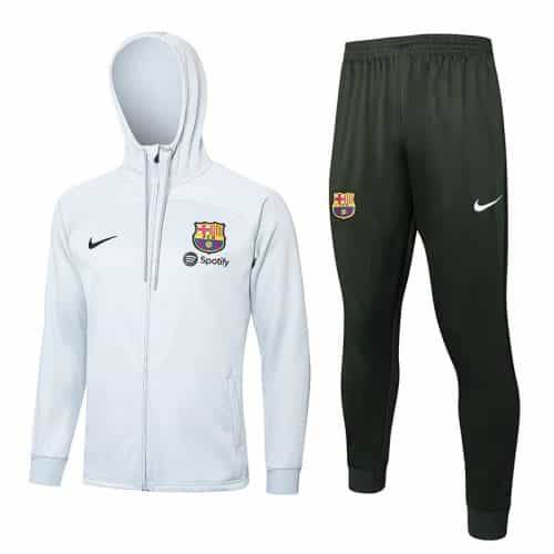 2023-2024 Barcelona Hoodie Jacket + Pants Training Suit Light Gray