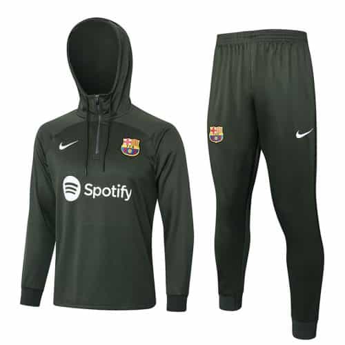 2023-2024 Barcelona Hoodie Training Suit Dark Green