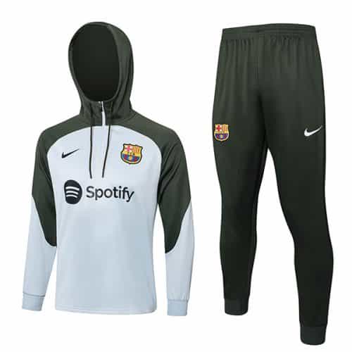 2023-2024 Barcelona Hoodie Training Suit Light Gray