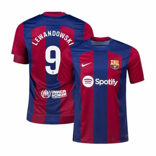 2023-2024 Barcelona Lewandowski #9 Home Soccer Jersey