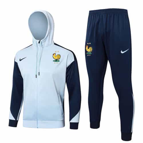 2024-2025 France Hoodie Jacket + Pants Training Suit Light Blue
