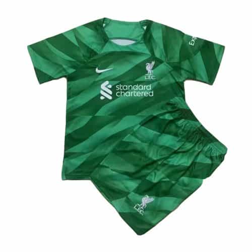 Kids 2023-2024 Liverpool Goalkeeper Green Soccer Kit