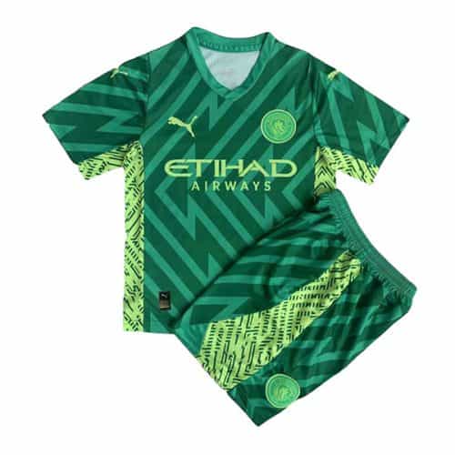 Kids 2023-2024 Manchester City Goalkeeper Green Soccer Kit