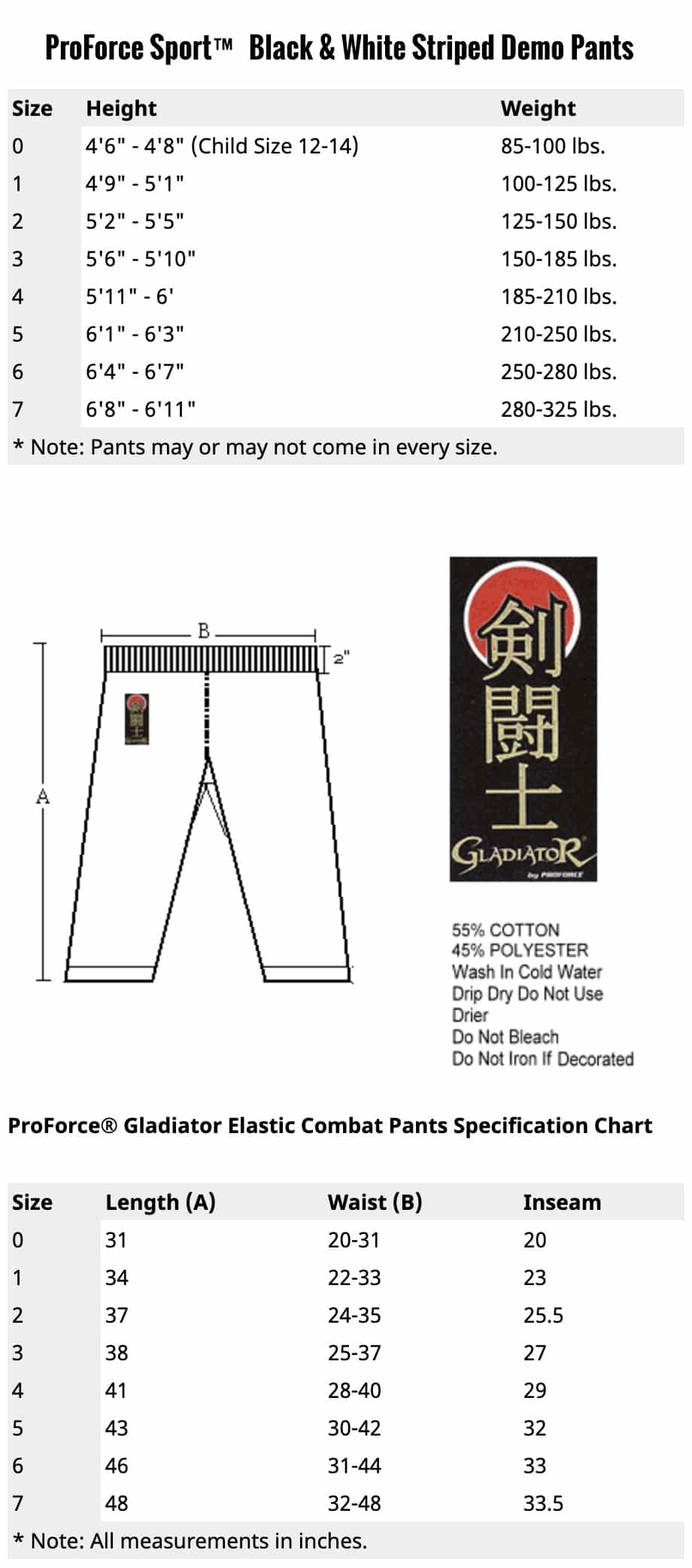 Proforce SportĀ® Karate Demo Pants Black & White Striped W/ Side Pockets