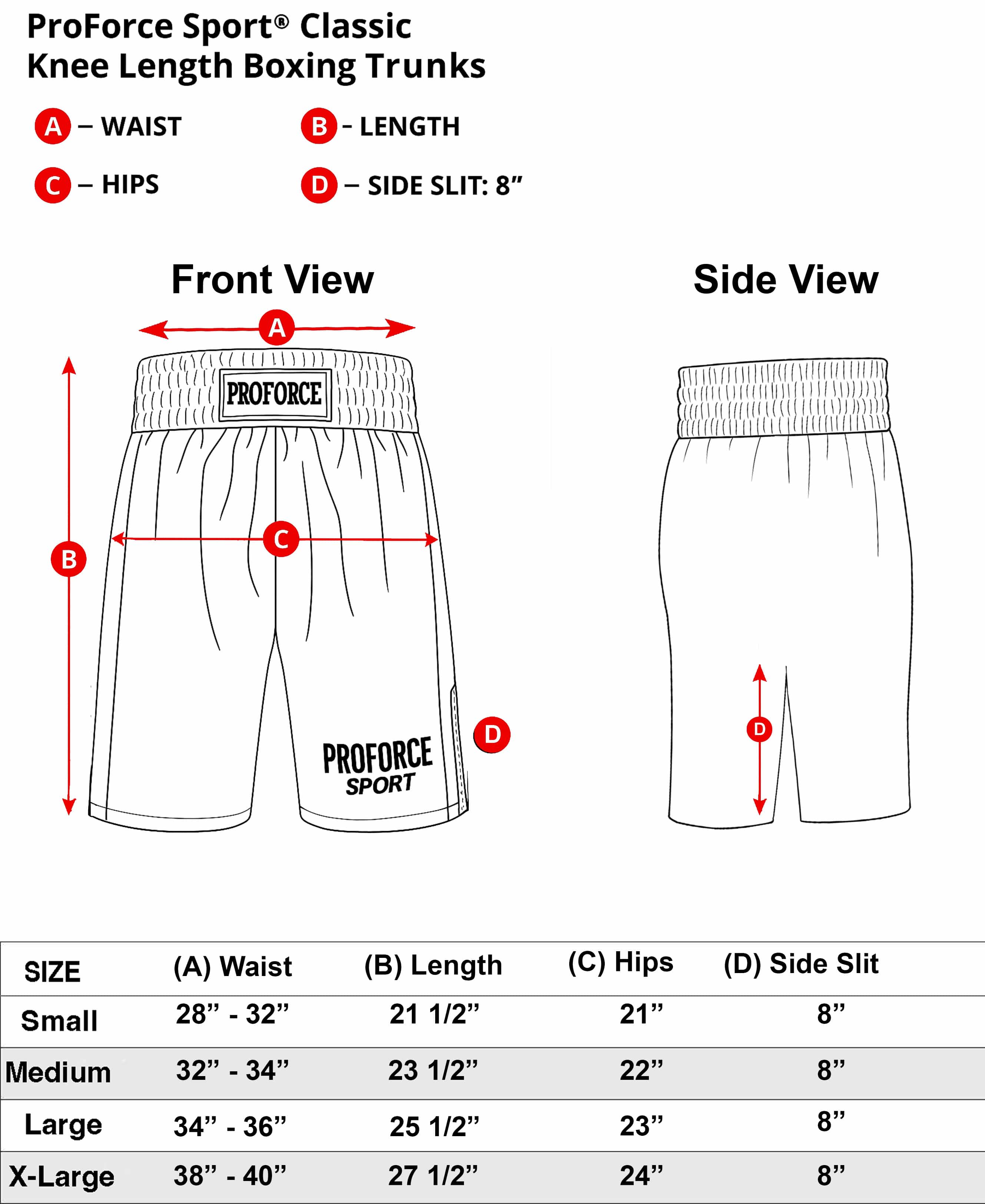 Proforce SportĀ® Classic Knee Length Boxing Trunks Red