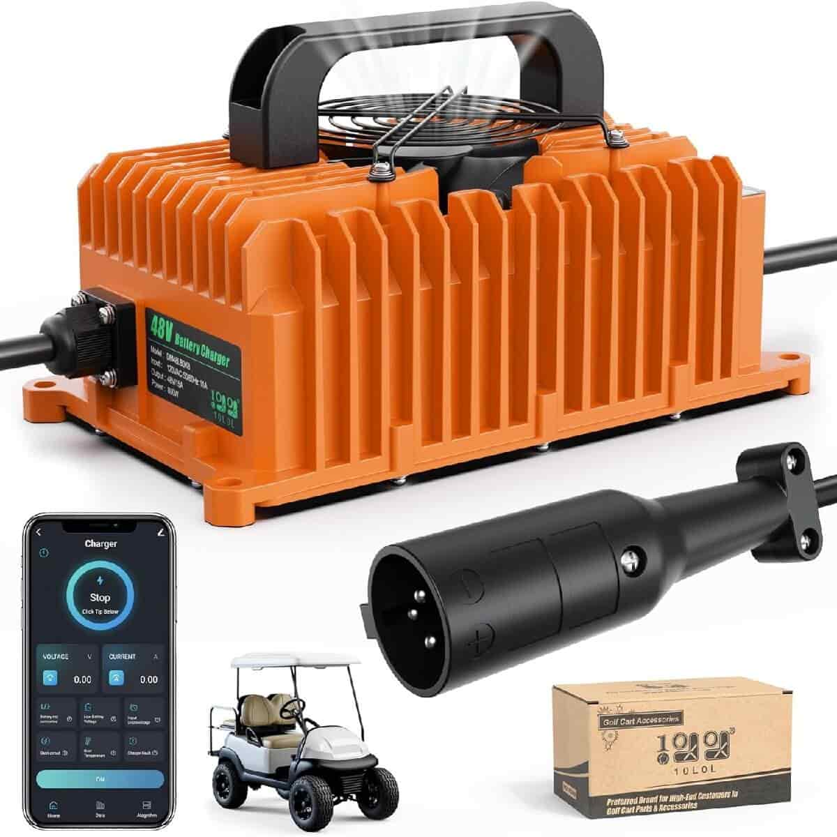 10L0l 15 Amp Smart Golf Cart Charger For Club Car Ds & Precedent 48V With Bluetooth App