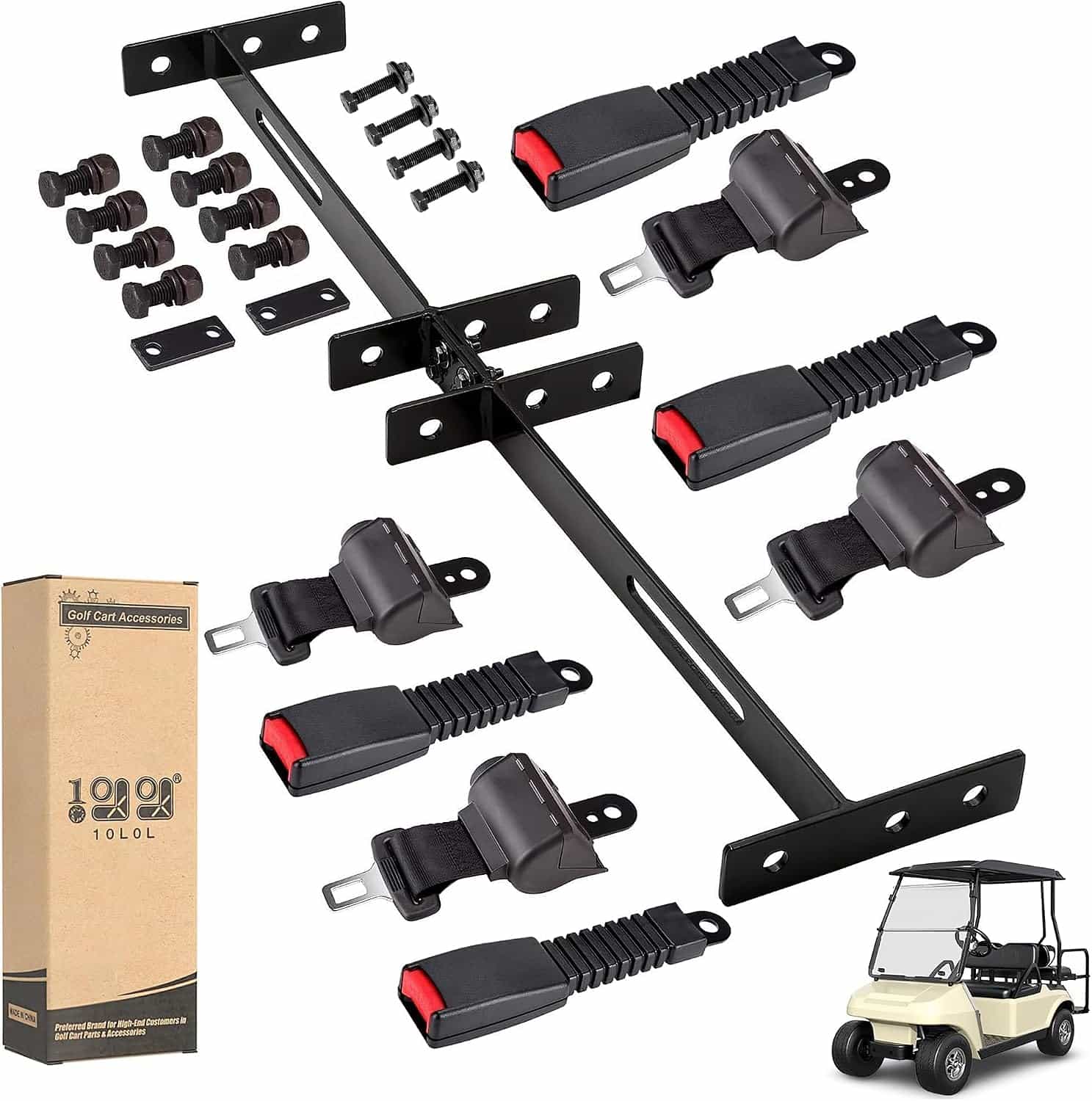 2-Point Retractable Seat Belts For Golf Carts – 42" Street-Legal Kit (4 Belts + Bracket)