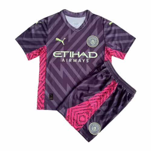 Kids 2023-2024 Manchester City Goalkeeper Purple Soccer Kit