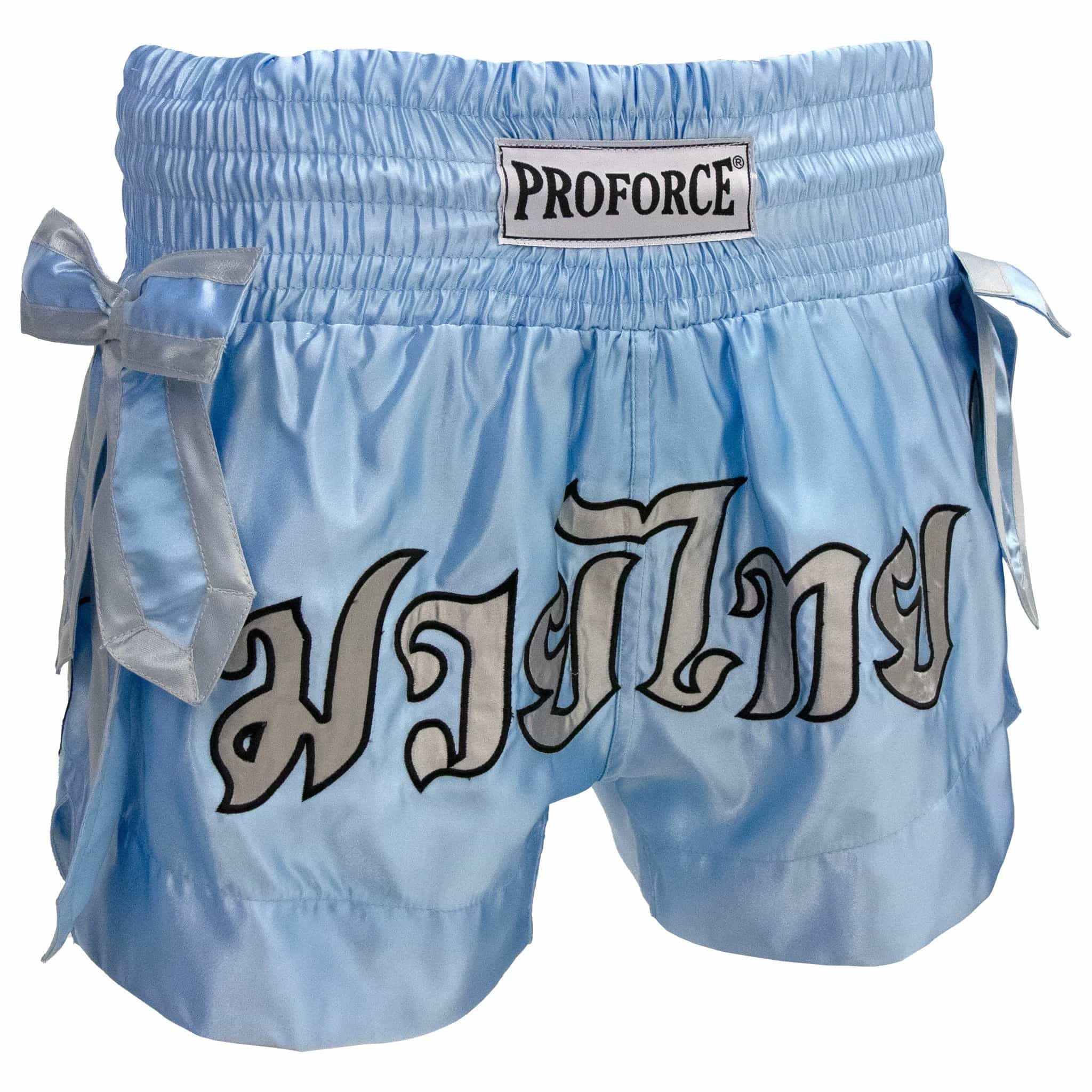 Proforce Sport Angel Wing Muay Thai Shorts with Light Blue Bows